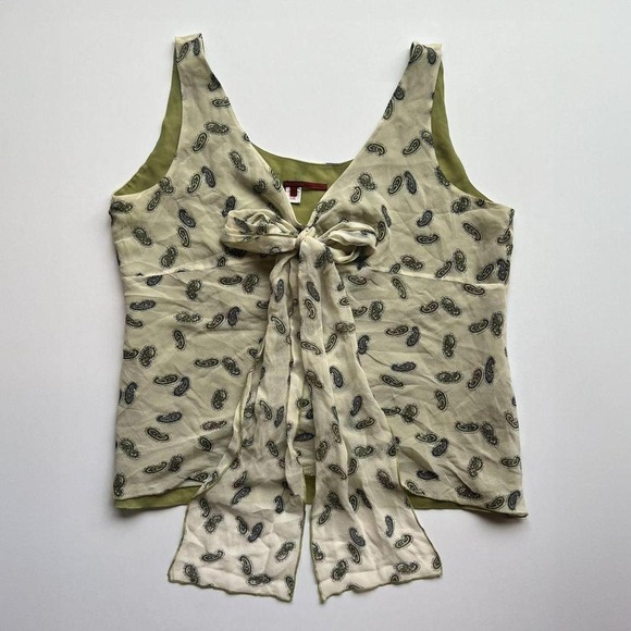 Tape Measure Tops - Y2K Vintage Tape Measure Silk V-Neck Babydoll Top Paisley Pattern